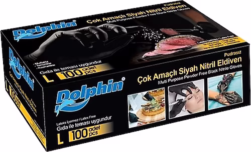 DOLPHİN NİTRİL MUAYENE ELDİVENİ 100LÜ SİYAH (L)
